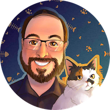 Illustration of Adam and his cat Phryne